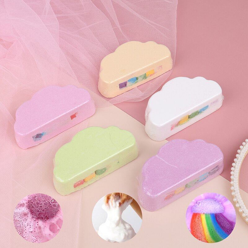 "Indulge in a Blissful Cloud Shower Experience with Our 110G Rainbow Bath Salt Soap - Your Ultimate Natural Skin Care and Exfoliating Solution!"